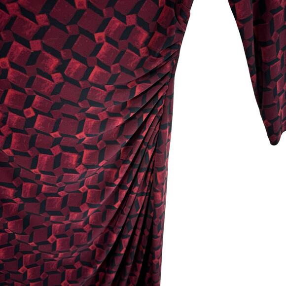 Lauren Ralph Lauren Red Black 3/4 Sleeve Faux Wrap Stretchy Jersey Knit Dress 4 - Picture 4 of 8